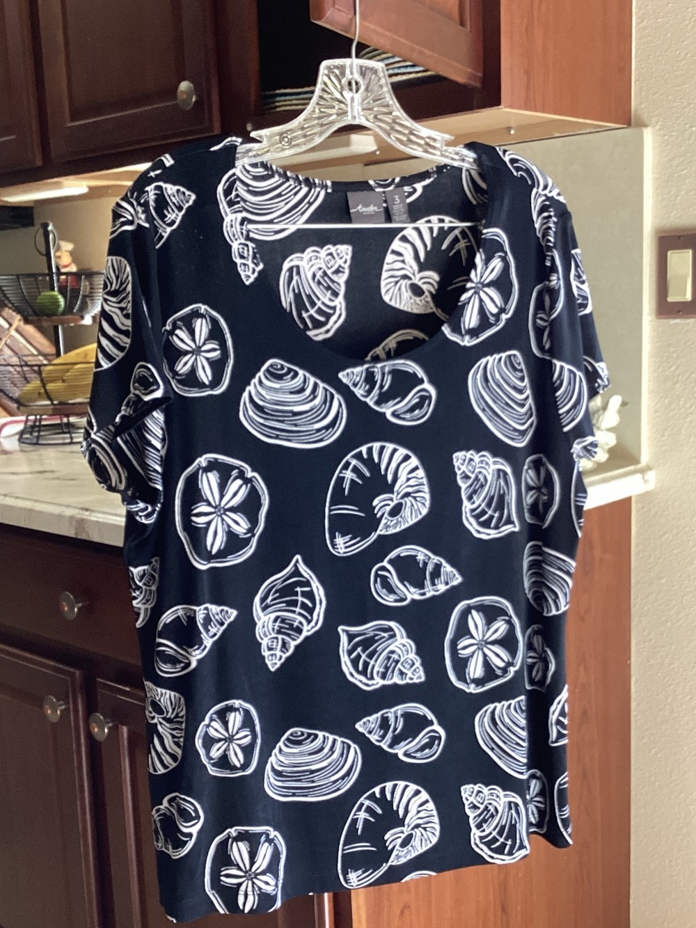 Chico's Black Short Sleeve Shell-Print Top With Matching Open Cardigan